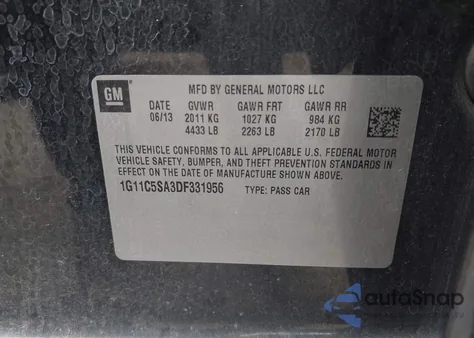 2013 Chevrolet Malibu 1Lt z USA, uszkodzony, nr VIN 1G11C5SA3DF331956